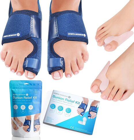 Sports Laboratory Bunion Corrector for Women and Men | Toe Correctors | Toe Separators | Toe Straighteners | Set: 2x Bunion Splints, 2x Big Toe Straighteners, 1x Bunion Relief Guide (Black) in Saudi Arabia