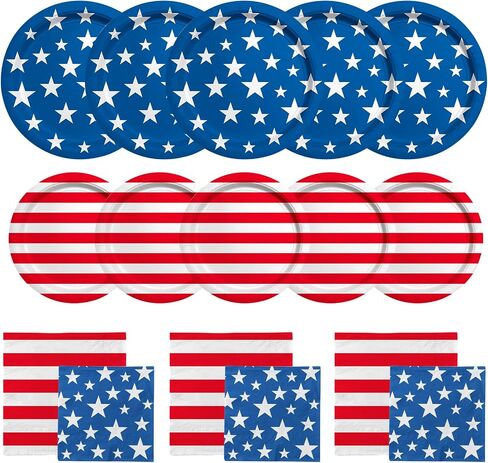 American Flag Patriotic Party Supplies Disposable dinner paper plates dessert paper plates Napkins and Cocktail napkins for Veterans Day Election Day 4th of July Independence Day Decorations, Serve 50 in Saudi Arabia