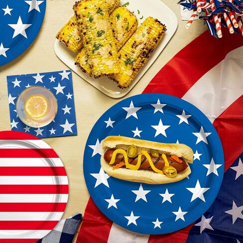 American Flag Patriotic Party Supplies Disposable dinner paper plates dessert paper plates Napkins and Cocktail napkins for Veterans Day Election Day 4th of July Independence Day Decorations, Serve 50 in Saudi Arabia