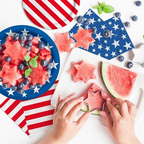 American Flag Patriotic Party Supplies Disposable dinner paper plates dessert paper plates Napkins and Cocktail napkins for Veterans Day Election Day 4th of July Independence Day Decorations, Serve 50 in Saudi Arabia