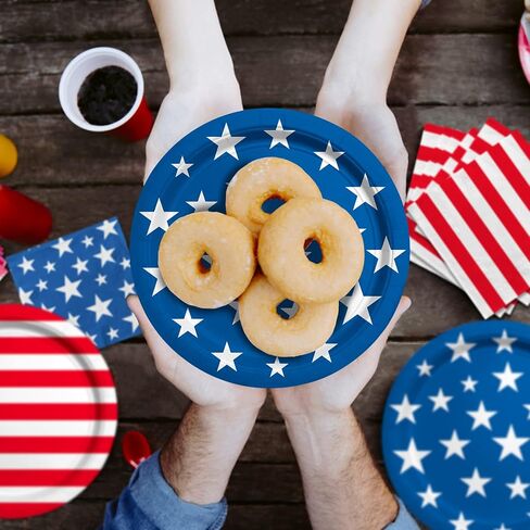 American Flag Patriotic Party Supplies Disposable dinner paper plates dessert paper plates Napkins and Cocktail napkins for Veterans Day Election Day 4th of July Independence Day Decorations, Serve 50 in Saudi Arabia
