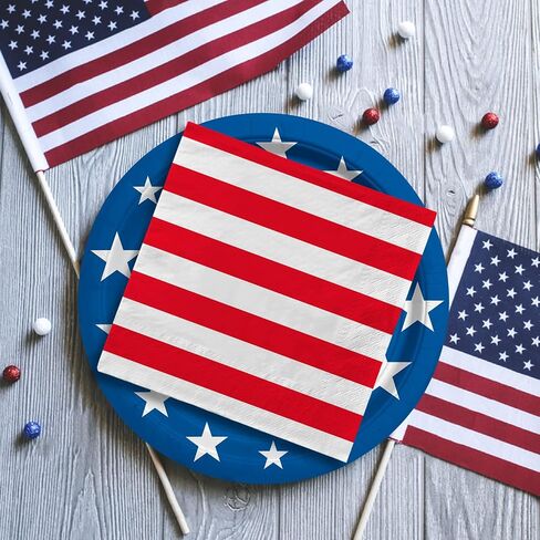 American Flag Patriotic Party Supplies Disposable dinner paper plates dessert paper plates Napkins and Cocktail napkins for Veterans Day Election Day 4th of July Independence Day Decorations, Serve 50 in Saudi Arabia
