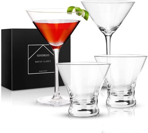 Martini Glasses Set of 2,Hand-blown 9.2OZ Crystal Cocktail Glasses for Espresso Martini,Cosmopolitan,Manhattan,Gimlet,Home Bar,Cocktail Party,Stemless Martini Glassware Gift Set in Saudi Arabia