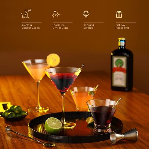 Martini Glasses Set of 2,Hand-blown 9.2OZ Crystal Cocktail Glasses for Espresso Martini,Cosmopolitan,Manhattan,Gimlet,Home Bar,Cocktail Party,Stemless Martini Glassware Gift Set in Saudi Arabia