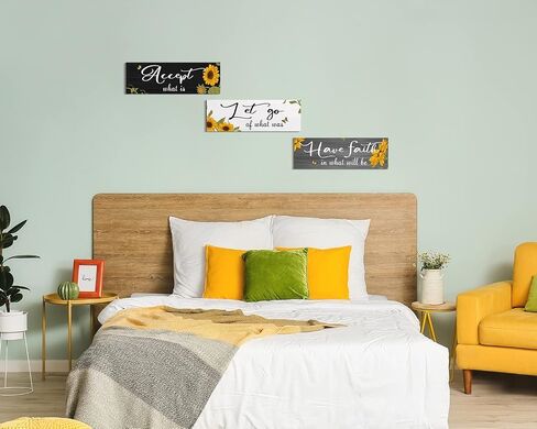 Sunflower Wall Decor Accept What Is Let Go Have Faith Wall Art Hanging Wall Signs Rustic Sunflower Kitchen Decor for Farmhouse Outdoor Summer (Gray, White, 4 x 11.8 inch) in Saudi Arabia