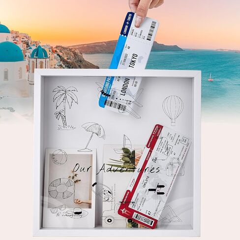 SPACEKEEPER Adventure Travel Shadow Box, Adventure Archive Box with Slot, Travel Box for Memories Loading Shadow Box Frame for Wedding, Tickets, and Photos (Black, 12*12 ) in Saudi Arabia