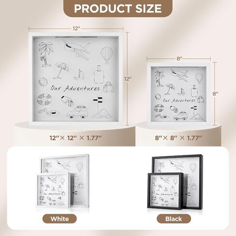 SPACEKEEPER Adventure Travel Shadow Box, Adventure Archive Box with Slot, Travel Box for Memories Loading Shadow Box Frame for Wedding, Tickets, and Photos (Black, 12*12 ) in Saudi Arabia