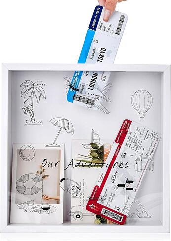 SPACEKEEPER Adventure Travel Shadow Box, Adventure Archive Box with Slot, Travel Box for Memories Loading Shadow Box Frame for Wedding, Tickets, and Photos (Black, 12*12 ) in Saudi Arabia
