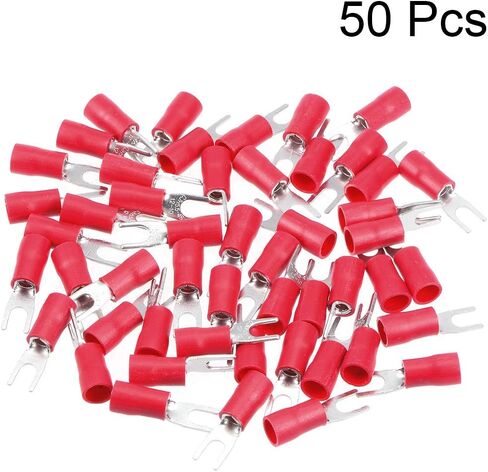 Uxcell 50 قطعة SV5.5-4S شوكة معزولة على شكل حرف U موصل سلكي طرف تجعيد كهربائي 12-10AWG أحمر in Saudi Arabia