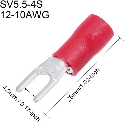 Uxcell 50 قطعة SV5.5-4S شوكة معزولة على شكل حرف U موصل سلكي طرف تجعيد كهربائي 12-10AWG أحمر in Saudi Arabia