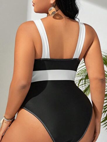 OYOANGLE Women's Plus Size Color Block One Piece Swimsuit Deep V Neck Sleeveless Strap Bathing Suits in Saudi Arabia