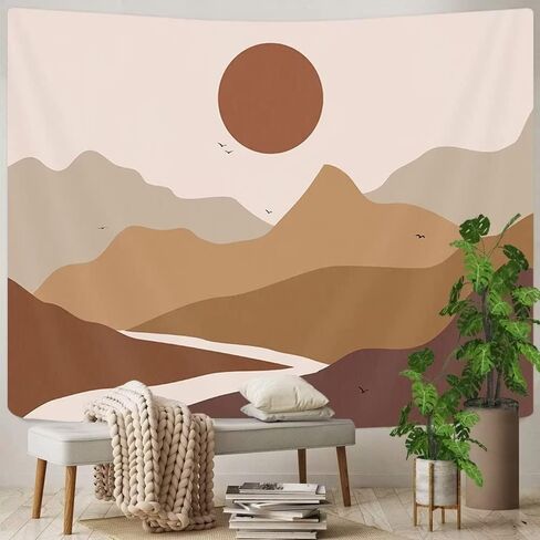 حكيم الجبل الأخضر نسيج الجمالية ديكور الغرفة بوهو الشمس الجبل طبيعة الفن محايد المفروشات الهبي منتصف القرن الطين الشمس مجردة الحد الأدنى نسيج الكلية جدار ديكور 80x60in in Kuwait