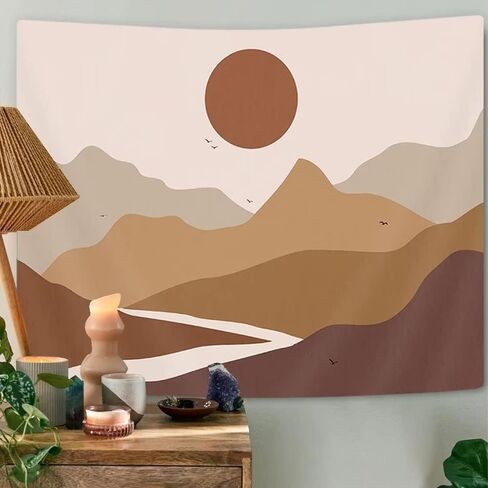 حكيم الجبل الأخضر نسيج الجمالية ديكور الغرفة بوهو الشمس الجبل طبيعة الفن محايد المفروشات الهبي منتصف القرن الطين الشمس مجردة الحد الأدنى نسيج الكلية جدار ديكور 80x60in in Kuwait