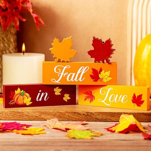 5 Pcs Autumn Decor Fall Decorations Fall in Love Decorations Wooden Fall Leaf Blocks Signs Fall Tiered Tray Decor Fall Wedding Decorations Wood Maple Leaf for Home Farmhouse (Maple Leaf) in Saudi Arabia
