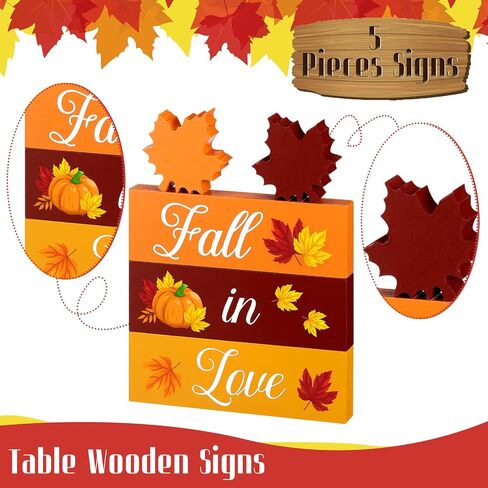 5 Pcs Autumn Decor Fall Decorations Fall in Love Decorations Wooden Fall Leaf Blocks Signs Fall Tiered Tray Decor Fall Wedding Decorations Wood Maple Leaf for Home Farmhouse (Maple Leaf) in Saudi Arabia