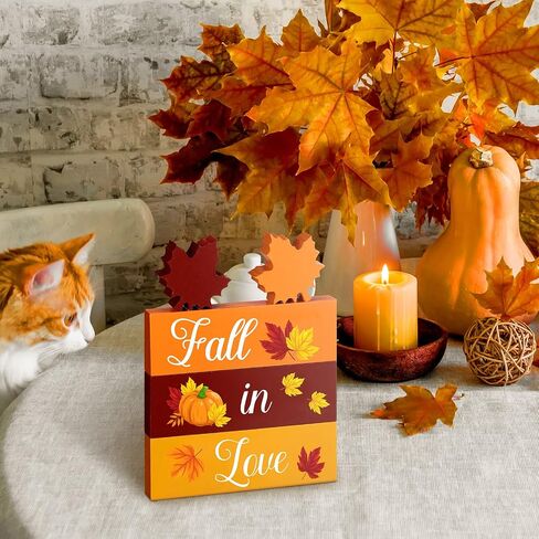 5 Pcs Autumn Decor Fall Decorations Fall in Love Decorations Wooden Fall Leaf Blocks Signs Fall Tiered Tray Decor Fall Wedding Decorations Wood Maple Leaf for Home Farmhouse (Maple Leaf) in Saudi Arabia