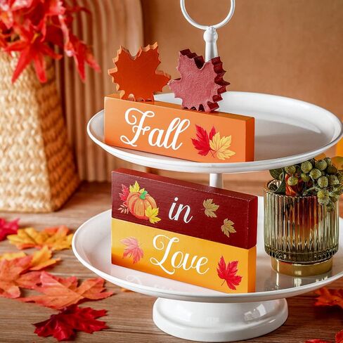 5 Pcs Autumn Decor Fall Decorations Fall in Love Decorations Wooden Fall Leaf Blocks Signs Fall Tiered Tray Decor Fall Wedding Decorations Wood Maple Leaf for Home Farmhouse (Maple Leaf) in Saudi Arabia