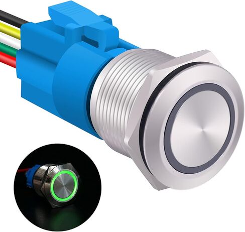 Weideer 19 مم مفتاح زر ضغط معدني 12 فولت حلقة خضراء LED 5 دبوس SPDT زر تشغيل/إيقاف مع قابس مقبس سلكي لفتحة تثبيت 19 مم 3/4 بوصة L-T-G in Kuwait