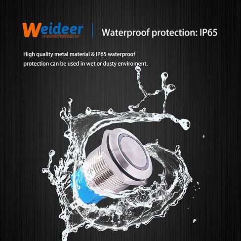 Weideer 19 مم مفتاح زر ضغط معدني 12 فولت حلقة خضراء LED 5 دبوس SPDT زر تشغيل/إيقاف مع قابس مقبس سلكي لفتحة تثبيت 19 مم 3/4 بوصة L-T-G in Kuwait