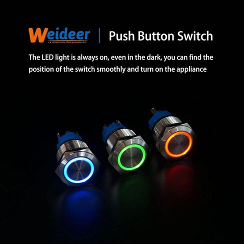 Weideer 19 مم مفتاح زر ضغط معدني 12 فولت حلقة خضراء LED 5 دبوس SPDT زر تشغيل/إيقاف مع قابس مقبس سلكي لفتحة تثبيت 19 مم 3/4 بوصة L-T-G in Kuwait