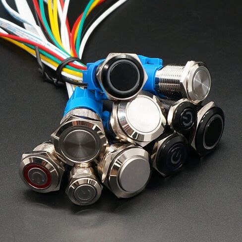 Weideer 19 مم مفتاح زر ضغط معدني 12 فولت حلقة خضراء LED 5 دبوس SPDT زر تشغيل/إيقاف مع قابس مقبس سلكي لفتحة تثبيت 19 مم 3/4 بوصة L-T-G in Kuwait