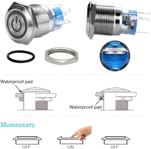 WerFamily 19mm Latching Push Button Switch 1NO 1NC SPDT ON/OFF Waterproof Stainless Steel Metal Round with Blue LED Angel Eye + Power Indicator in Saudi Arabia