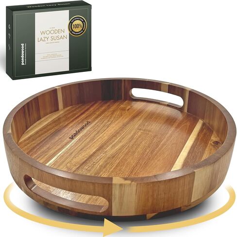 12 Inch Lazy Susan Organizer 100% Acacia Wood - Large Lazy Susan Turntable Organizer for Cabinet, Dining Table, Bathroom, Pantry - Kitchen Cabinet Countertop Organizer - Spice Lazy Susan in Saudi Arabia