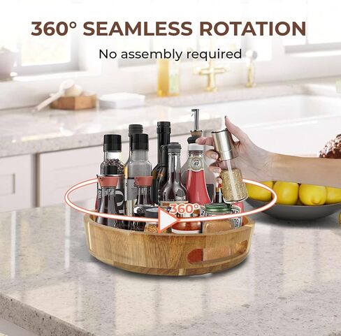 12 Inch Lazy Susan Organizer 100% Acacia Wood - Large Lazy Susan Turntable Organizer for Cabinet, Dining Table, Bathroom, Pantry - Kitchen Cabinet Countertop Organizer - Spice Lazy Susan in Saudi Arabia