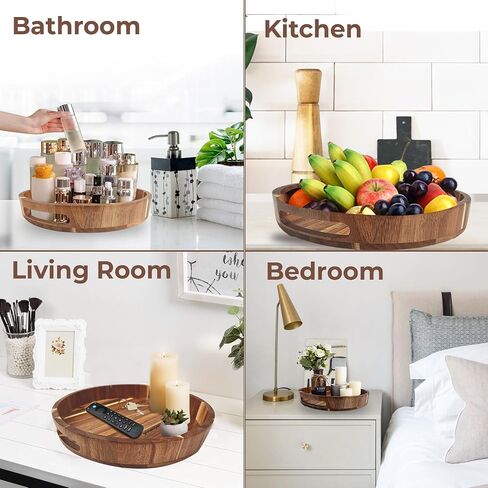 12 Inch Lazy Susan Organizer 100% Acacia Wood - Large Lazy Susan Turntable Organizer for Cabinet, Dining Table, Bathroom, Pantry - Kitchen Cabinet Countertop Organizer - Spice Lazy Susan in Saudi Arabia