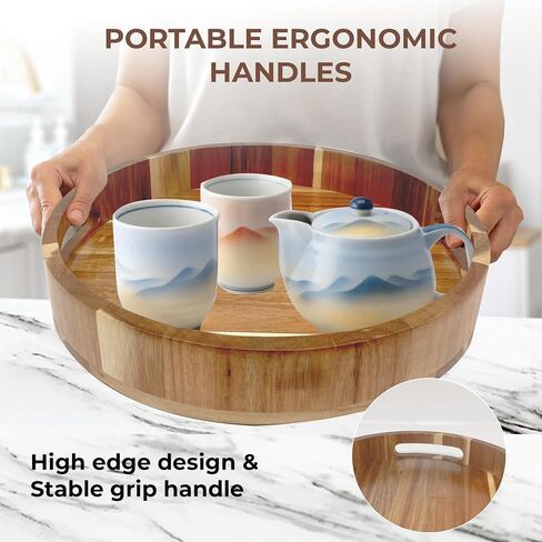 12 Inch Lazy Susan Organizer 100% Acacia Wood - Large Lazy Susan Turntable Organizer for Cabinet, Dining Table, Bathroom, Pantry - Kitchen Cabinet Countertop Organizer - Spice Lazy Susan in Saudi Arabia