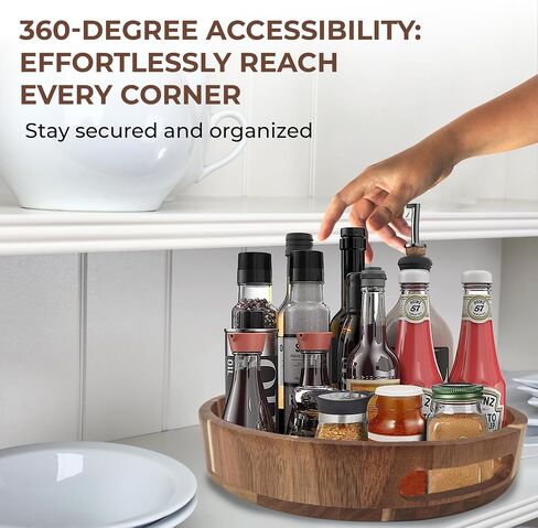 12 Inch Lazy Susan Organizer 100% Acacia Wood - Large Lazy Susan Turntable Organizer for Cabinet, Dining Table, Bathroom, Pantry - Kitchen Cabinet Countertop Organizer - Spice Lazy Susan in Saudi Arabia