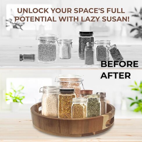 12 Inch Lazy Susan Organizer 100% Acacia Wood - Large Lazy Susan Turntable Organizer for Cabinet, Dining Table, Bathroom, Pantry - Kitchen Cabinet Countertop Organizer - Spice Lazy Susan in Saudi Arabia