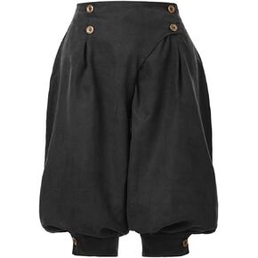 GRACEART Women's Renaissance Pants Pirate Pant Suede High Waist Double Breasted Medieval Pants