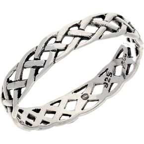 Narrow 4mm Neverending Celtic Knot Sterling Silver Pinky Band Ring(Sizes 3,4,5,6,7,8,9,10,11,12,13,14,15,16)