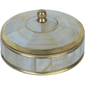 HANDTECHINDIA Vintage Round Hand Painted Decorative Jewelry Trinket Box Unique Gift For Home Décor Antique Metal Case with Mother of Pearl Sindoor Box/Coin Box for Women and Home Décor