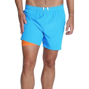 Men's Athletic Stretch Workout Shorts Gym Quick Dry Running Trunks Boxer Lining (Large, Turquoise)