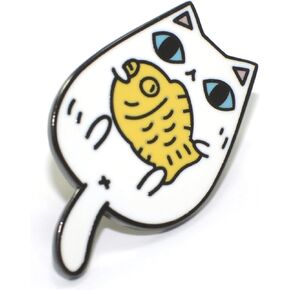 Noristudio taiyaki white cat pin, Small