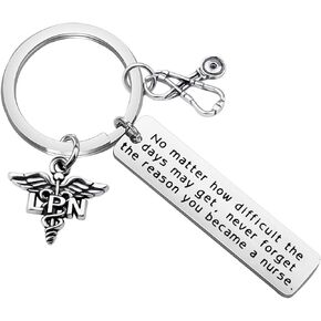 FUSTMW LPN Licensed Practical Nurse Gifts Medical Caduceus Keychain Stethoscope Charm LPN Gift Medical Students Gift Nurse Graduation Gift (silver) …