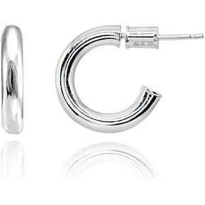 Hoops & Loops 925 Sterling Silver Open 3mm Thin High Polished Hypoallergenic Round C-Hoop Earrings,15mm-50mm