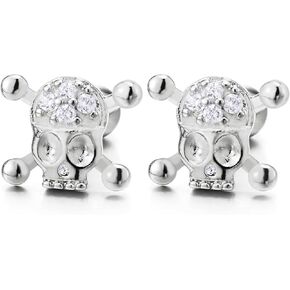 Pirate Skull Stud Earrings with Cubic Zirconia, for Men Women, Gothic Punk Rock, 2 pcs