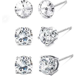 Sllaiss 3 أزواج من أقراط الكريستال النمساوية من الفضة الإسترليني عيار 925، 3 أنماط من المشابك المخلبية، مجموعة أقراط دائرية للنساء والرجال in Kuwait