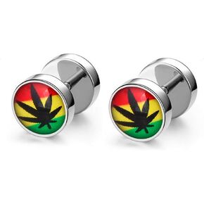 420 Leaf Earring Ear Stud for Men, 2 Pcs