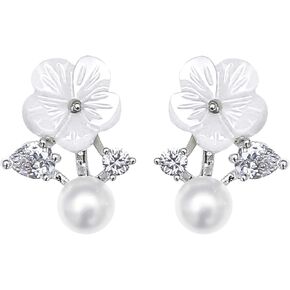 925 Sterling Silver Daisy Flower Pearl Earrings_WK90145 in Saudi Arabia