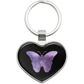 GRAPHICS & MORE Purple Butterfly Watercolor Silhouette Keychain Heart Love Metal Key Chain Ring