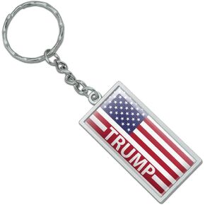 GRAPHICS & MORE Rectangle President Trump American Flag Keychain in Chrome Plated Metal