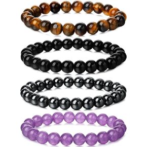 Gifts for Women Men, 4 PCS 8mm Healing Crystal Bracelet for Women Men, Christmas Gifts Friendship Bracelets Natural Gorgeous Semi-Precious Stone Beads Stretch Jewelry in Kuwait