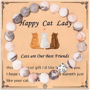 Cute Cat Bracelet Nature Stone Cat Beaded Stretch Bracelet for Women Girls Inspirational Healing Crystal Good Luck Chakra Strand Adjustable Bracelet Crazy Cat Lady Gifts for Cat Lover Cat Mom in Saudi Arabia