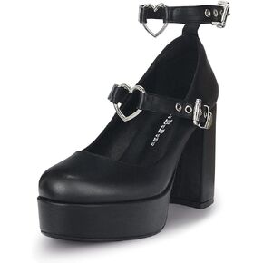 MUBUPUXU Women's Sexy Thick Heels Platform Heart Buckle Strap Mary Janes High Heel Round Toe Goth Shoes