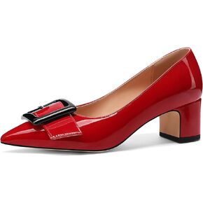 Tanaoen Women's Gold Metal Rectangle On Solid Patent Pointed Toe Chunky Low Heel Pumps Shoes 2 Inch