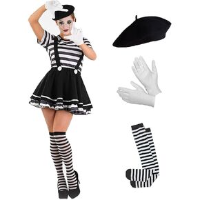 fun shack Mime Costume for Women, French Mime Costume Women, Mime Costume Adult, Mime Halloween Costumes for Women
